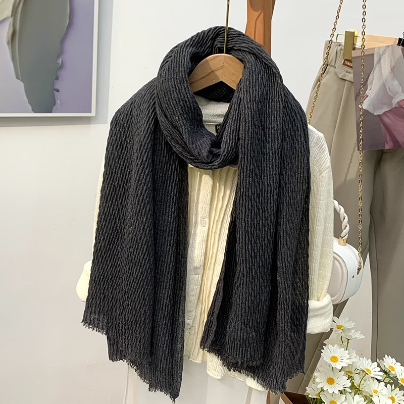 Khăn Choàng Cotton Lanh Màu Trơn Thời Trang Hàn Quốc Mới
