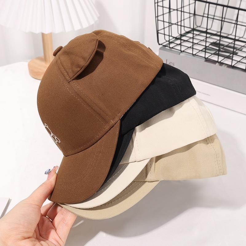 Nón Lưỡi Trai Cotton Màu Sắc Đơn Giản Thêu Hình Gấu Dễ Thương