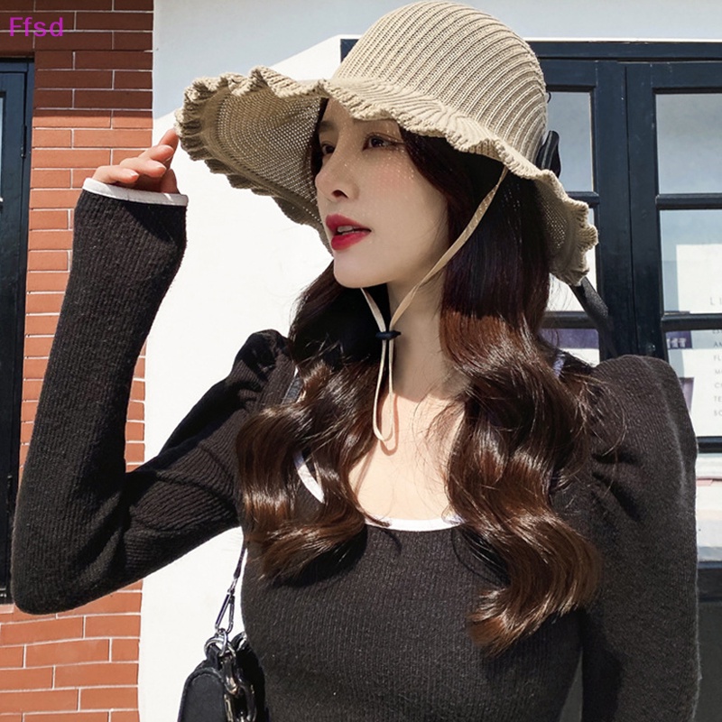 {Ffsd} Mũ Cói Rộng Vành Hở Chóp Thoáng Khí Đính Nơ Có Thể Gập Lại Cho Nữ Đi Biển Du Lịch Ngoài Trời Bán Chạy