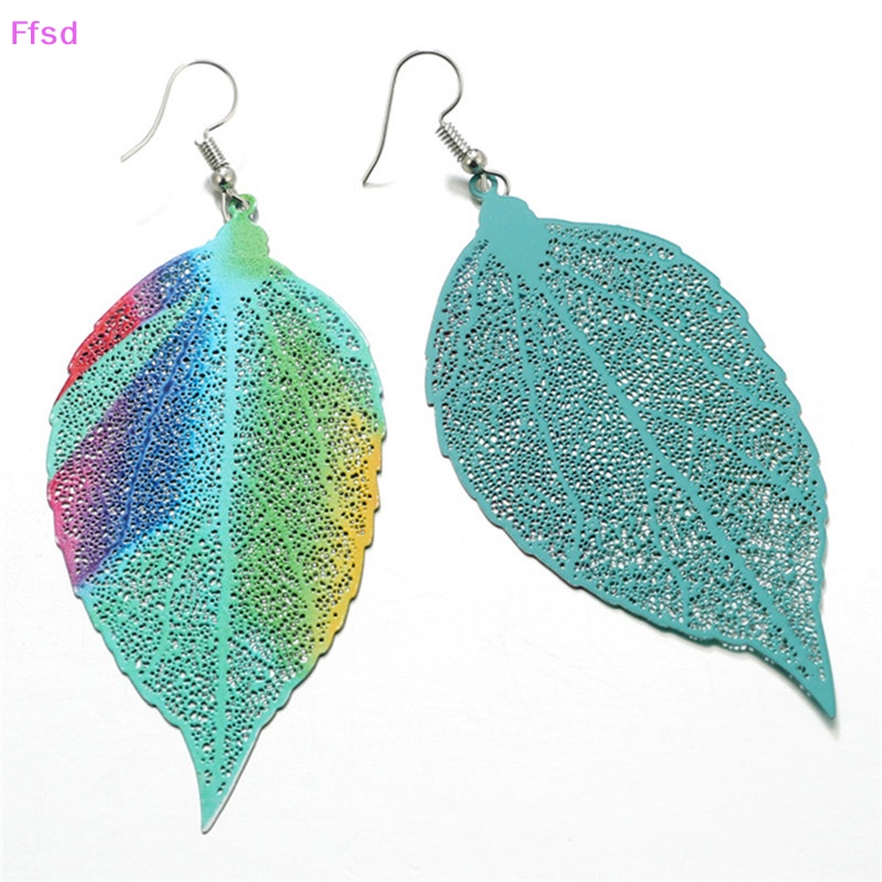 {Ffsd} Khuyên Tai Dáng Dài Hình Lá Lớn Nhiều Màu Sắc Phong Cách Boho