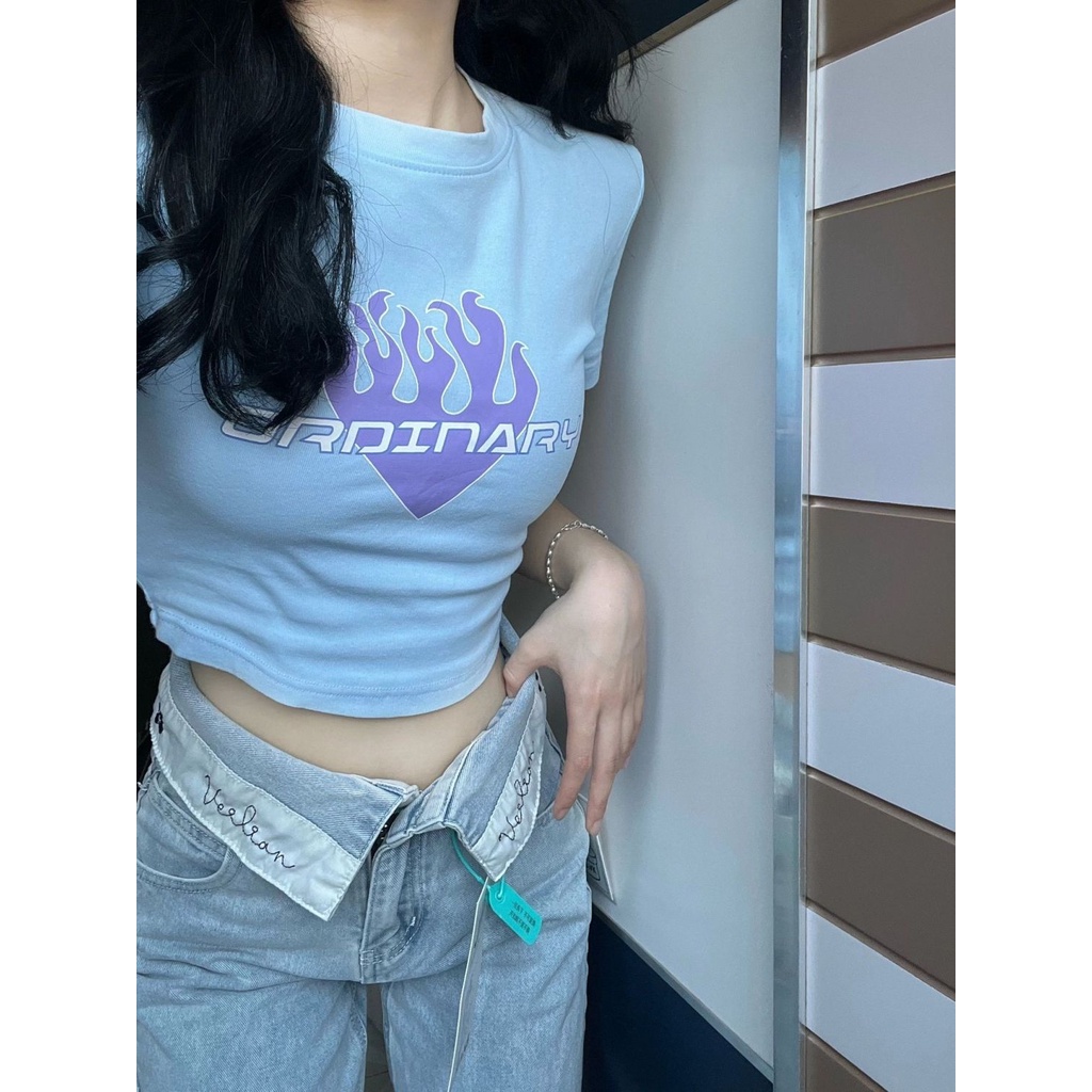 Áo Thun Tay Ngắn Dáng Ôm Màu Xanh Dương Ngọt Ngào Dễ Phối Đồ Thời Trang Cho Nữ