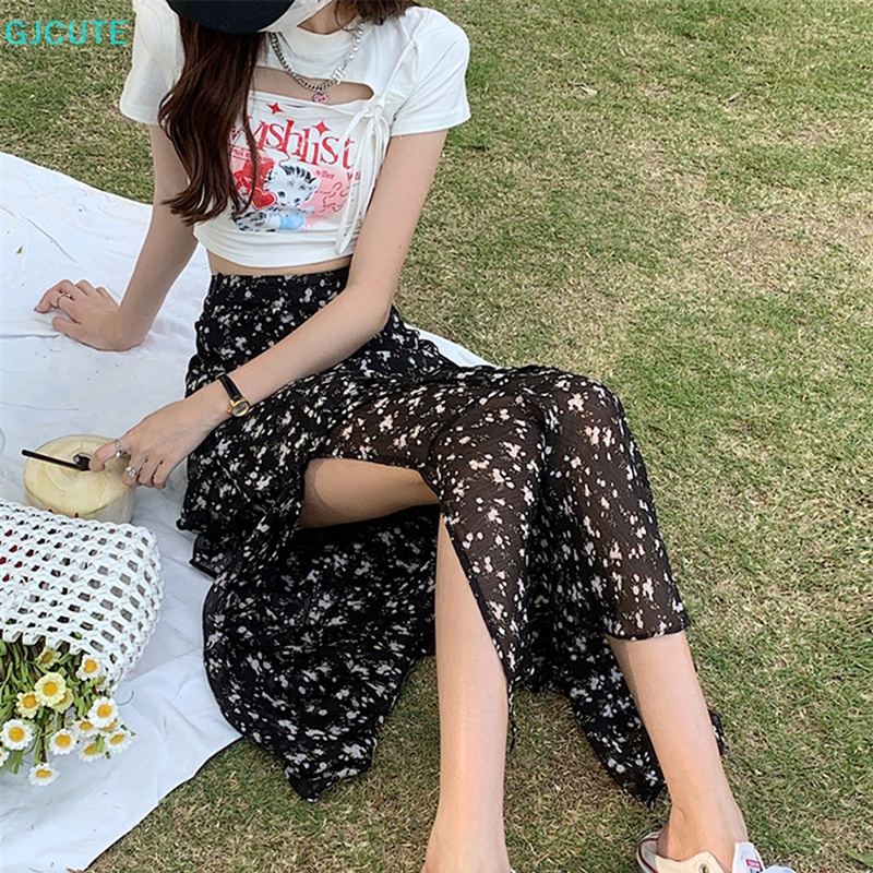 Chân Váy Chữ A Lưng Cao Xẻ Tà In Họa Tiết Hoa Thời Trang Mùa Hè | BigBuy360 - bigbuy360.vn