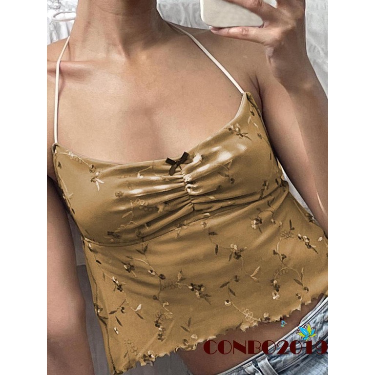 Áo Lửng Hai Dây Họa Tiết Hoa Thời Trang Mùa Hè Quyến Rũ Cho Nữ