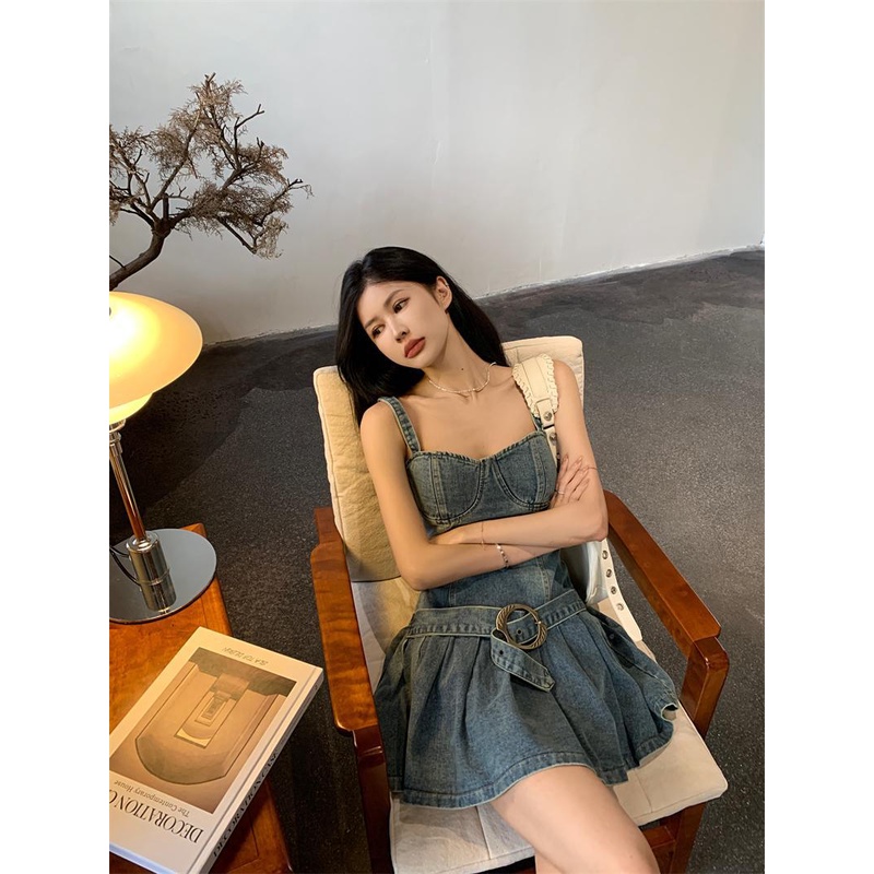 Váy Yếm Denim Ngắn Dáng Chữ A Phong Cách Retro Thời Trang Mùa Hè Mới 2023 Dành Cho Bạn Nữ