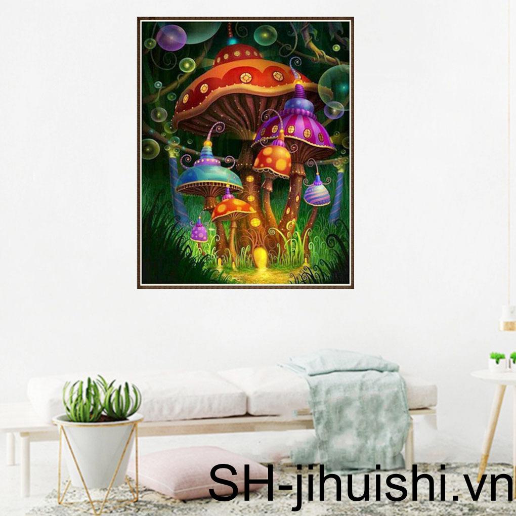 Bộ Tranh Đính Đá Tự Làm Toàn Diện Hình Cây Nấm Trang Trí Tường