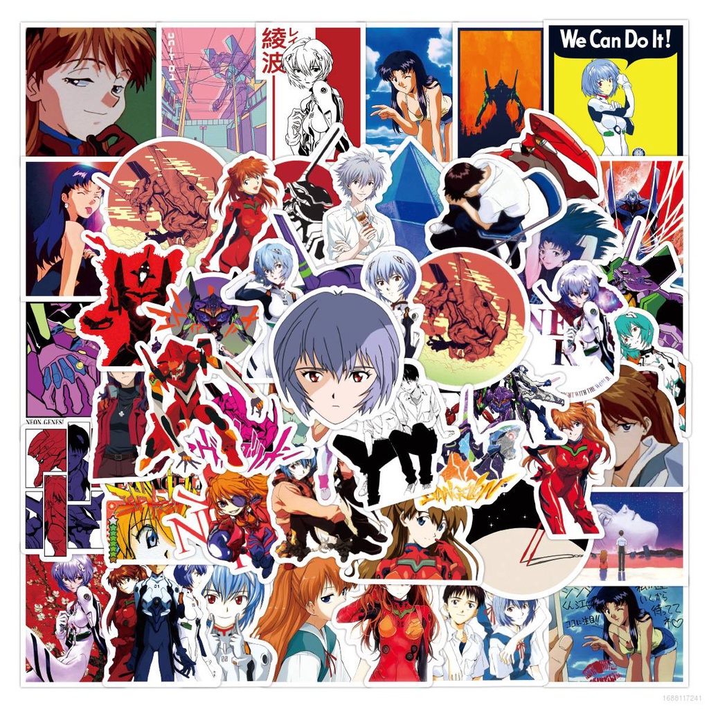 Bộ 50 Miếng Dán EVA Chống Thấm Nước Màu NEON GENESIS EVANGELION Trang Trí Bình Nước Thân Xe Hơi
