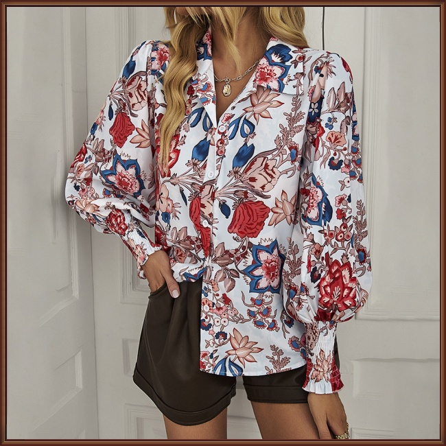 Áo Sơ Mi Tay Dài Phồng In Họa Tiết Phong Cách Bohemian Thời Trang Cho Nữ