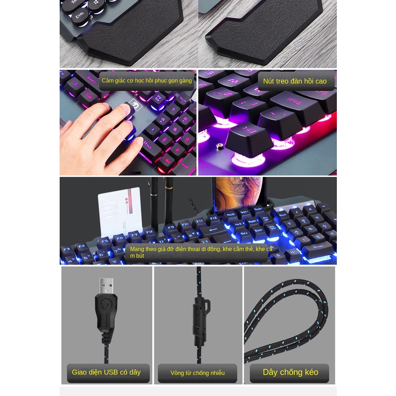 Bàn phím cơ  Bàn phím chơi game có đèn nền RGB có dây 104 phím với khe cắm điện thoại