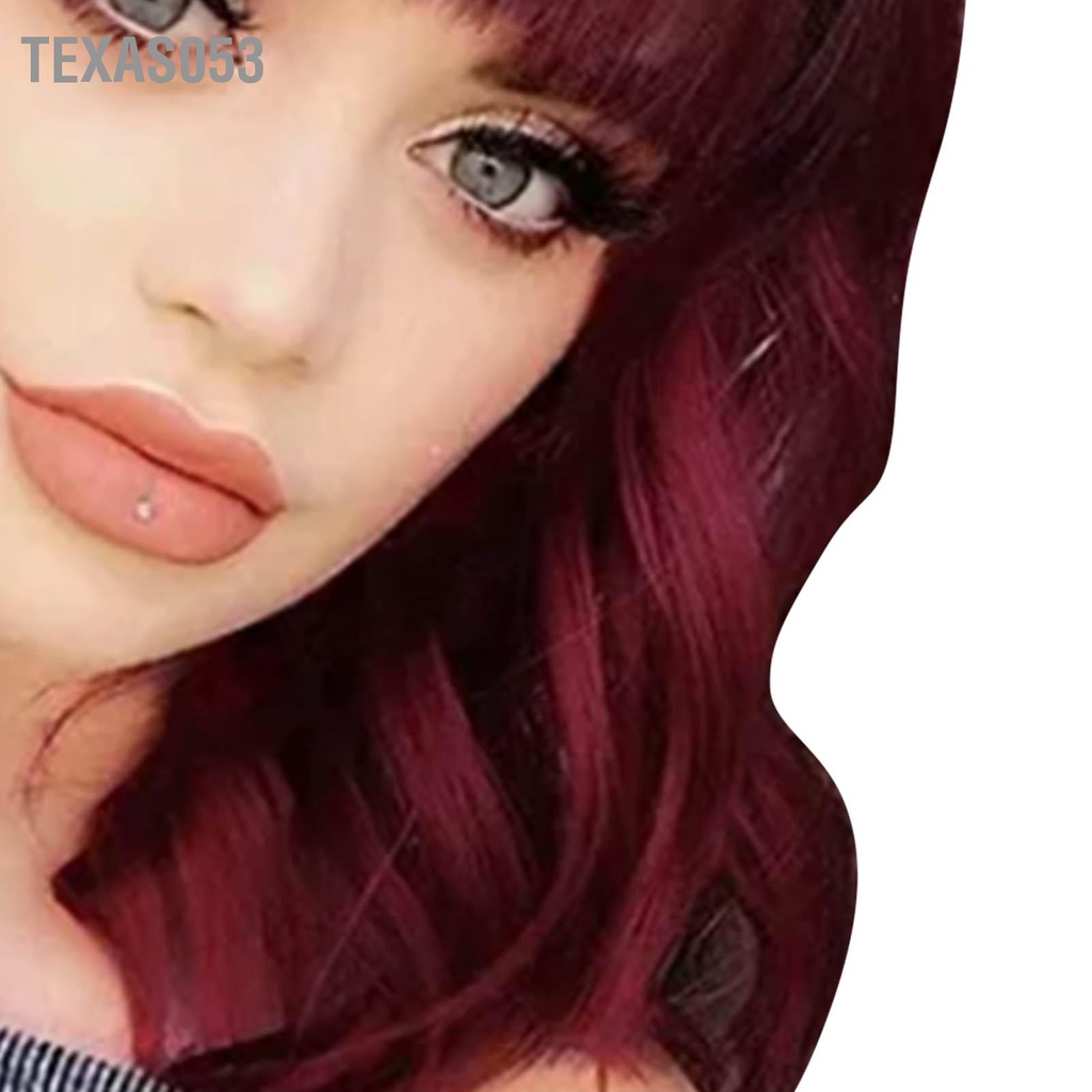 Texas053 Tóc giả ngắn gợn sóng màu đỏ rượu vang với Bang chịu nhiệt Tổng hợp mềm mại Nhìn thực tế Bộ tóc Bob xoăn