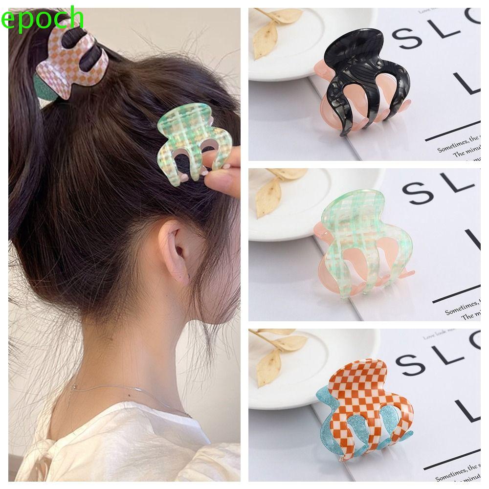 EPOCH Kẹp Tóc Càng Cua Bằng Acrylic Họa Tiết Kẻ Sọc Màu Xanh Lá / Hồng Cho Nữ