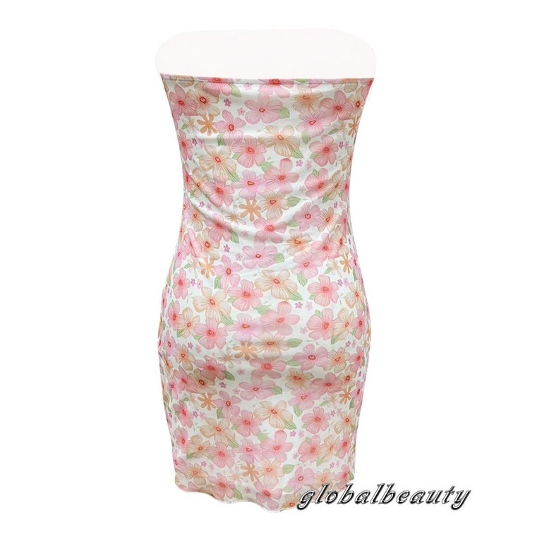Đầm Ống Ôm Dáng Không Dây Hở Lưng Họa Tiết Hoa Thời Trang Mùa Hè Cho Nữ