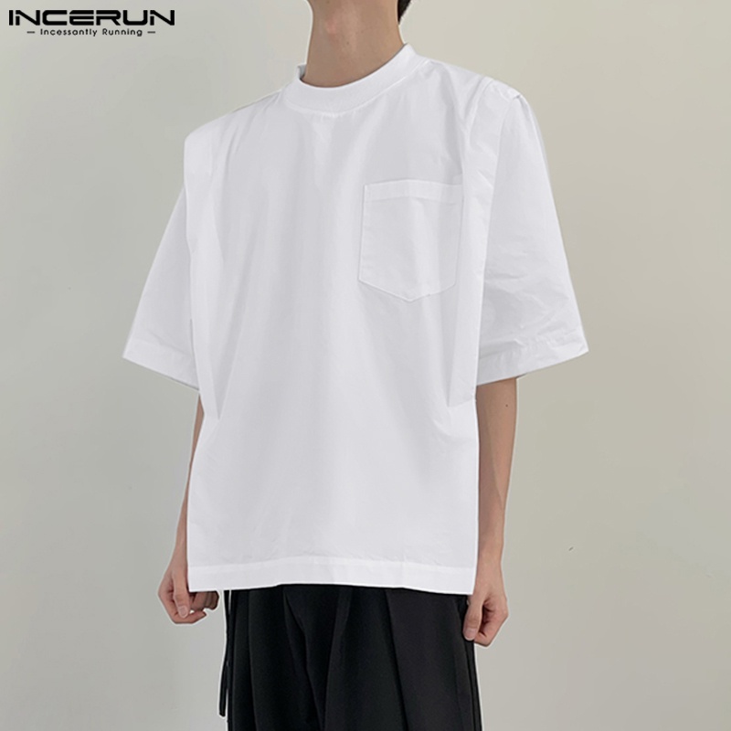 INCERUN Áo Thun Cổ Tròn Màu Trơn Đơn Giản Thời Trang Cho Nam