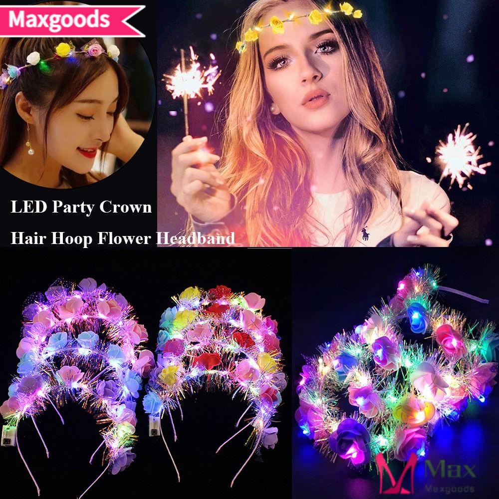 MAXG Set 2 Vòng Hoa Đội Đầu Có Đèn LED Phát Sáng Độc Đáo