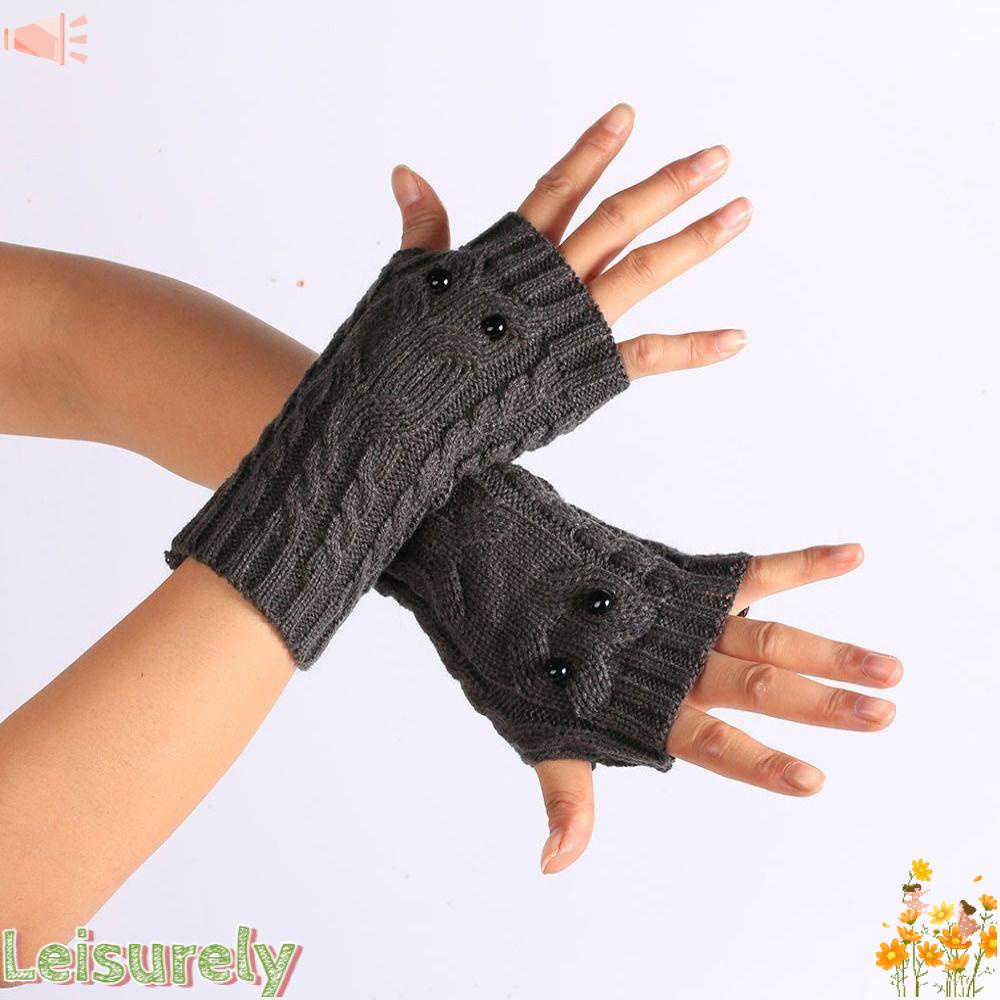 LEILY Găng Tay Len Dày Ấm Áp Họa Tiết Cú Dễ Thương