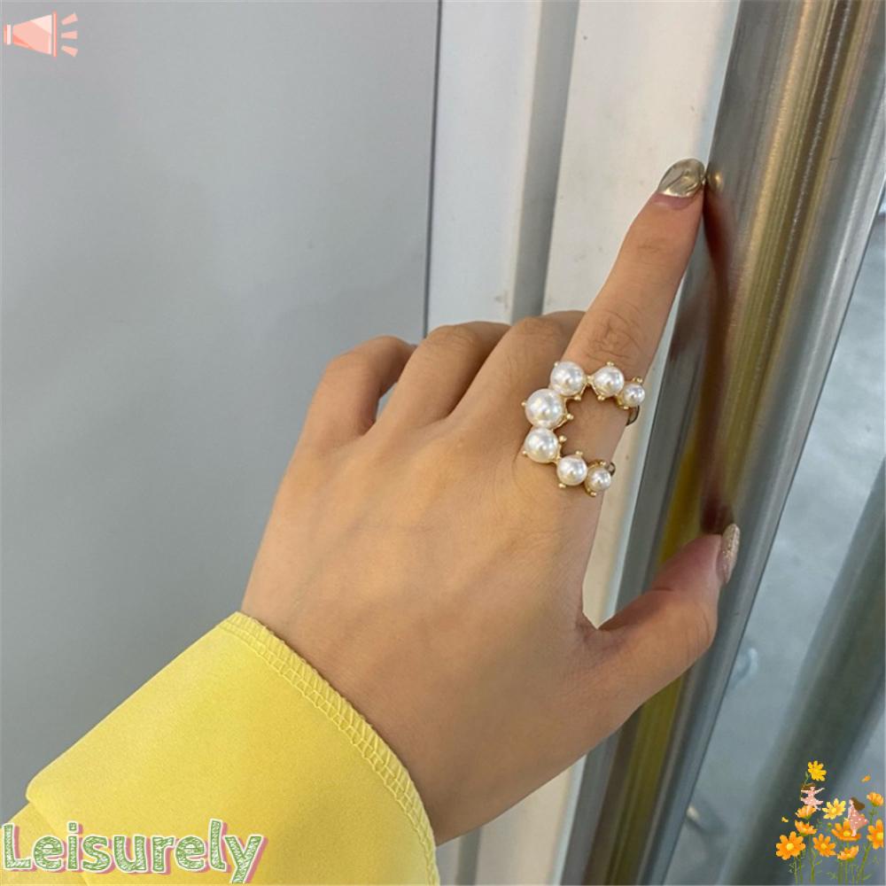 LEILY Nhẫn Hở Đính Hạt Giả Ngọc Trai Nhã Nhặn