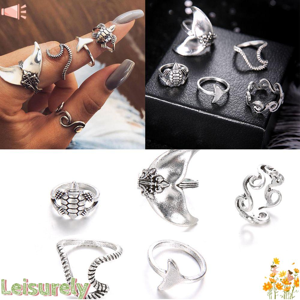 LEILY Set 5 Nhẫn Đeo Giữa Ngón Tay Phong Cách Boho