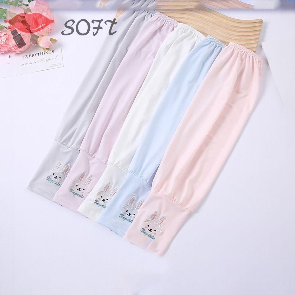 SOFTNESS Vỏ Bọc Tay Áo Đèn Lồng Bằng Lụa Lạnh Mỏng Dáng Rộng Thêu Hình Thỏ Chống Nắng Mùa Hè Dành Cho Hoạt Động Ngoà