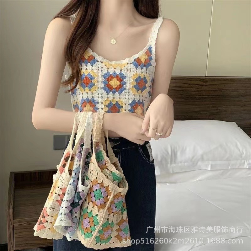 Áo Dệt Kim Hai Dây Dáng Ngắn Phong Cách Dân Tộc Retro Thời Trang Mùa Hè Dành Cho Nữ