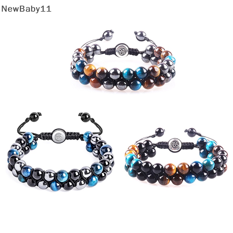 Vòng Tay Chuỗi Hạt Đá Mã Não Hai Lớp Màu Đen Từ Tính Có Thể Điều Chỉnh Cho Nam