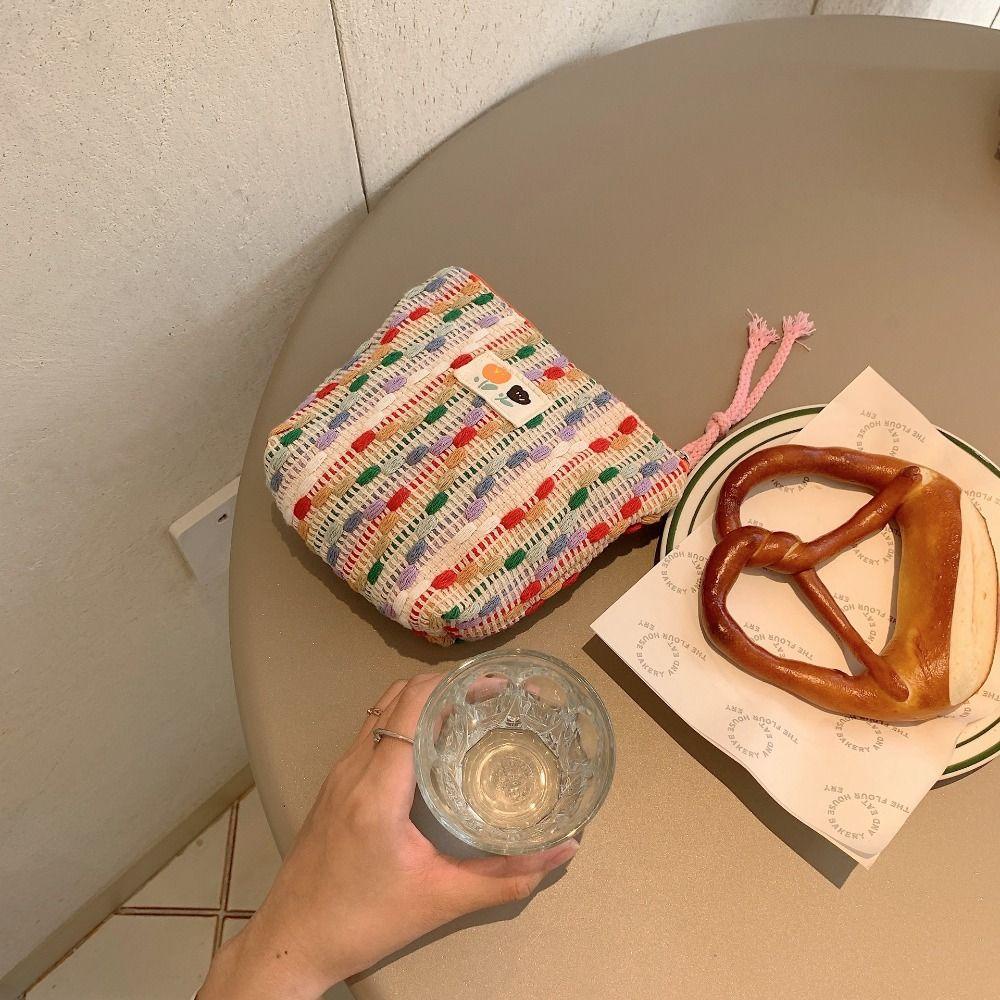 MIQUEL Túi Đựng Đồ Trang Điểm / Mỹ Phẩm / Đồ Trang Điểm Bằng Vải Dệt Kim Có Khóa Kéo Màu Cầu Vồng Xinh Xắn