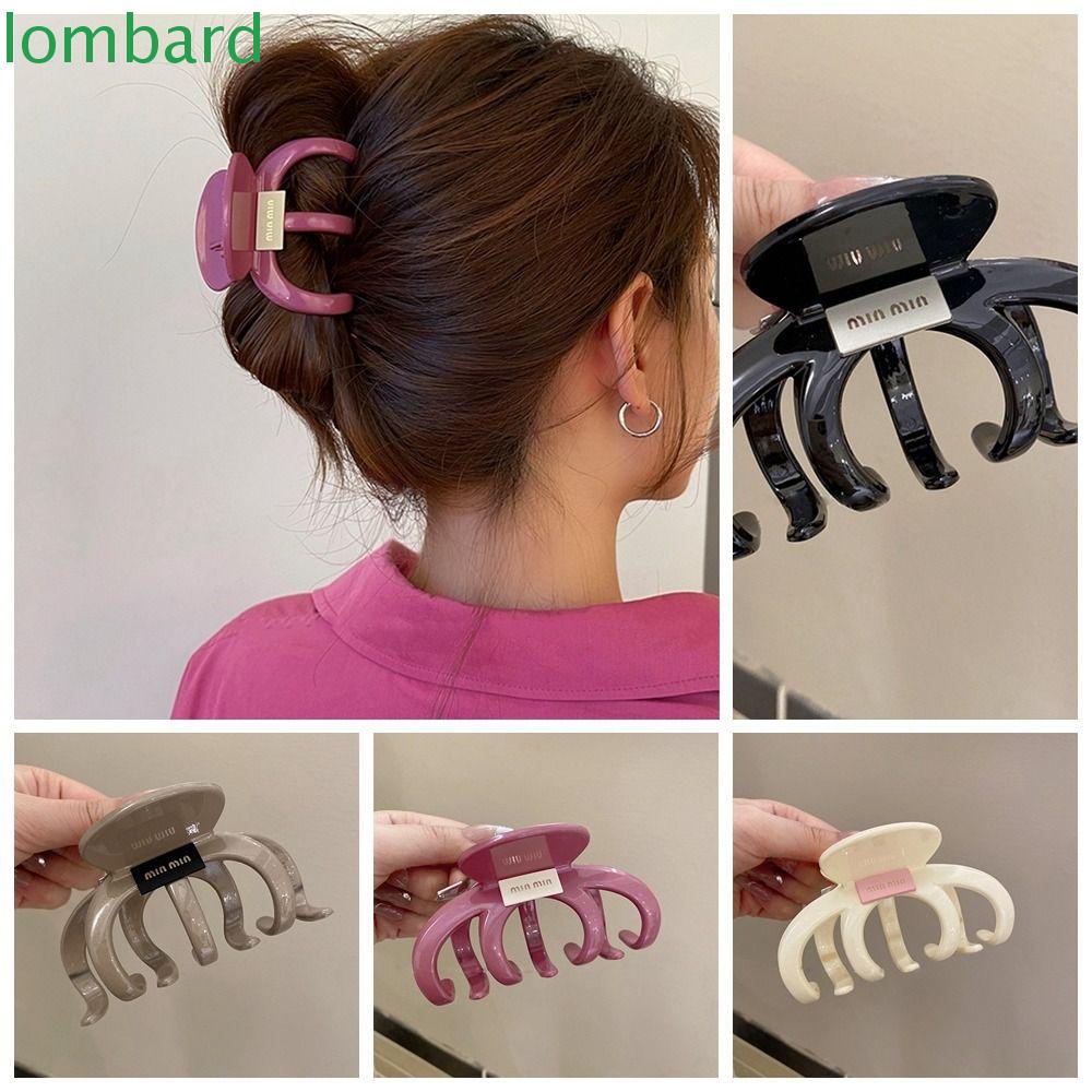 LOMBARD Kẹp Tóc Càng Cua Bằng Acrylic Màu Đen Họa Tiết Chữ Phong Cách Retro Dành Cho Nữ