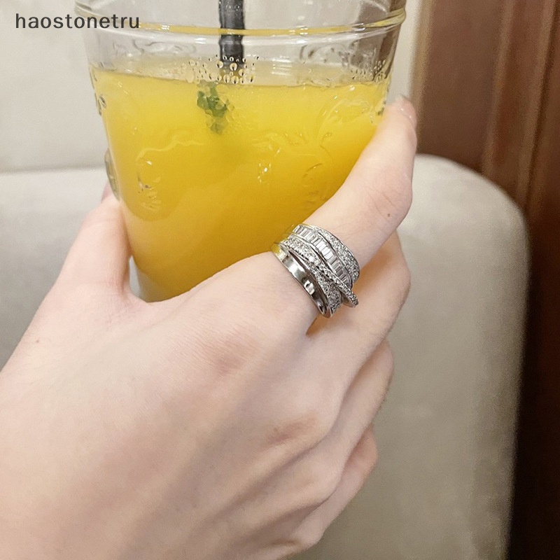 Nhẫn Hở Nhiều Lớp Đính Đá Zircon Lấp Lánh Phong Cách Vintage Thời Trang Cho Nữ