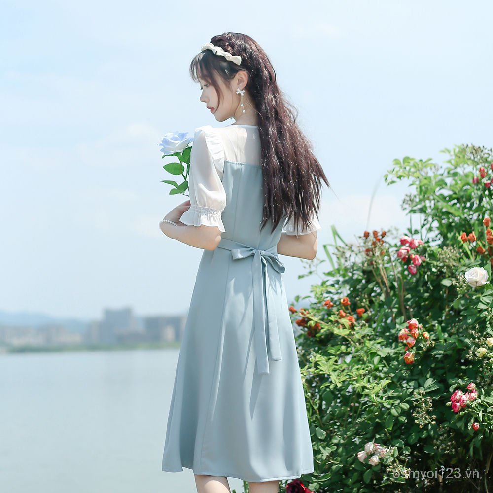 Đầm Chiffon Cổ Vuông Tay Bay Thời Trang Mùa Hè 2023 Kiểu Pháp Xinh Xắn Cho Nữ