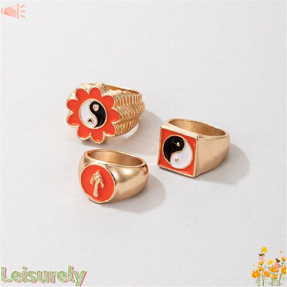 LEILY Set 3 Nhẫn Nhựa Acrylic Đeo Giữa Ngón Tay Phong Cách Vintage