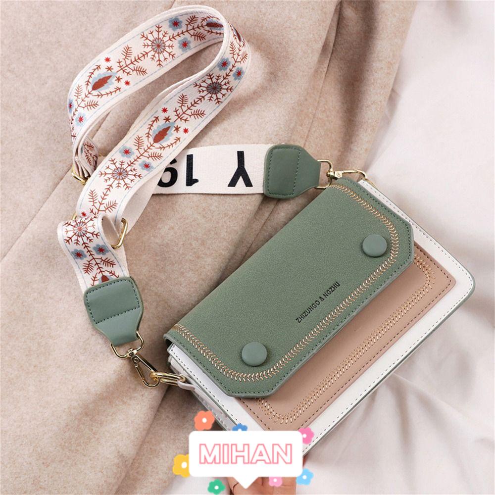 MIHAN1 Túi Xách Da PU Dáng Vuông Dây Bản Rộng Thời Trang Cho Nữ