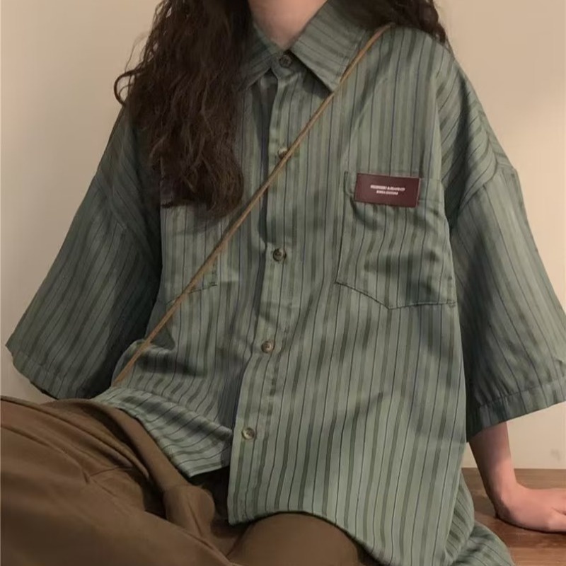 Áo Sơ Mi Ngắn Tay Họa Tiết Sọc Thời Trang Dành Cho Nữ