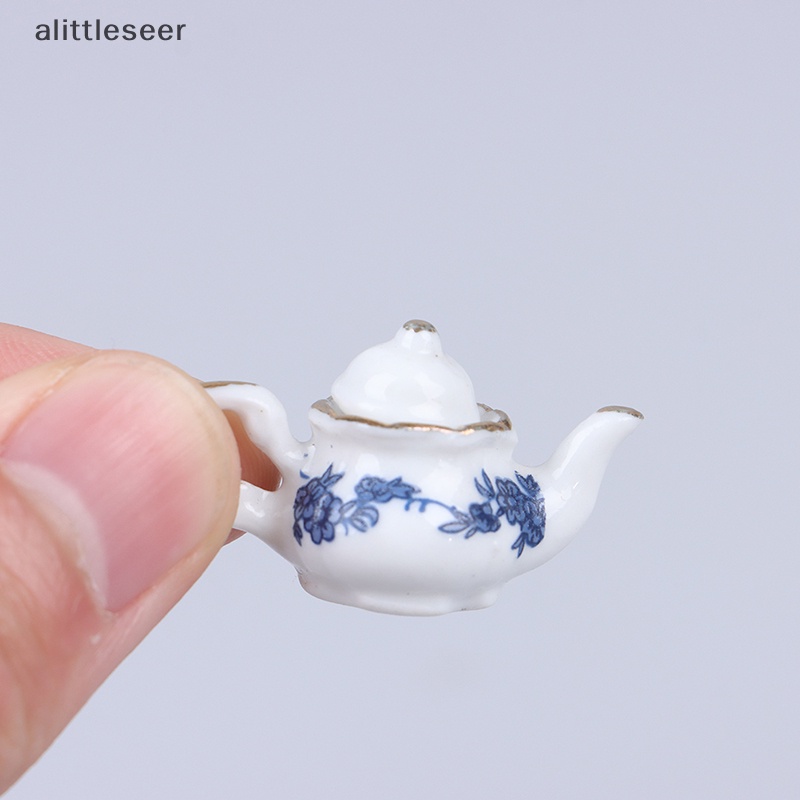 Set 6 Ấm Tách Uống Trà Mini Bằng Sứ Họa Tiết Hoa Dành Cho Nhà Búp Bê