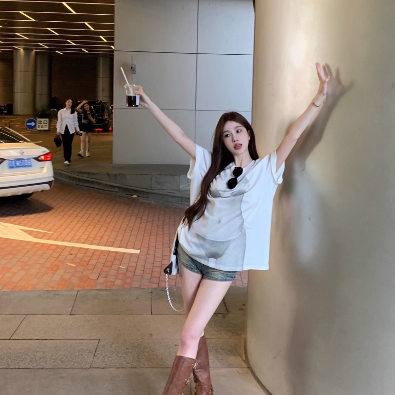 COZOK Áo Thun Ngắn Tay Dáng Rộng In Họa Tiết Kiểu retro Thời Trang Cho Nữ