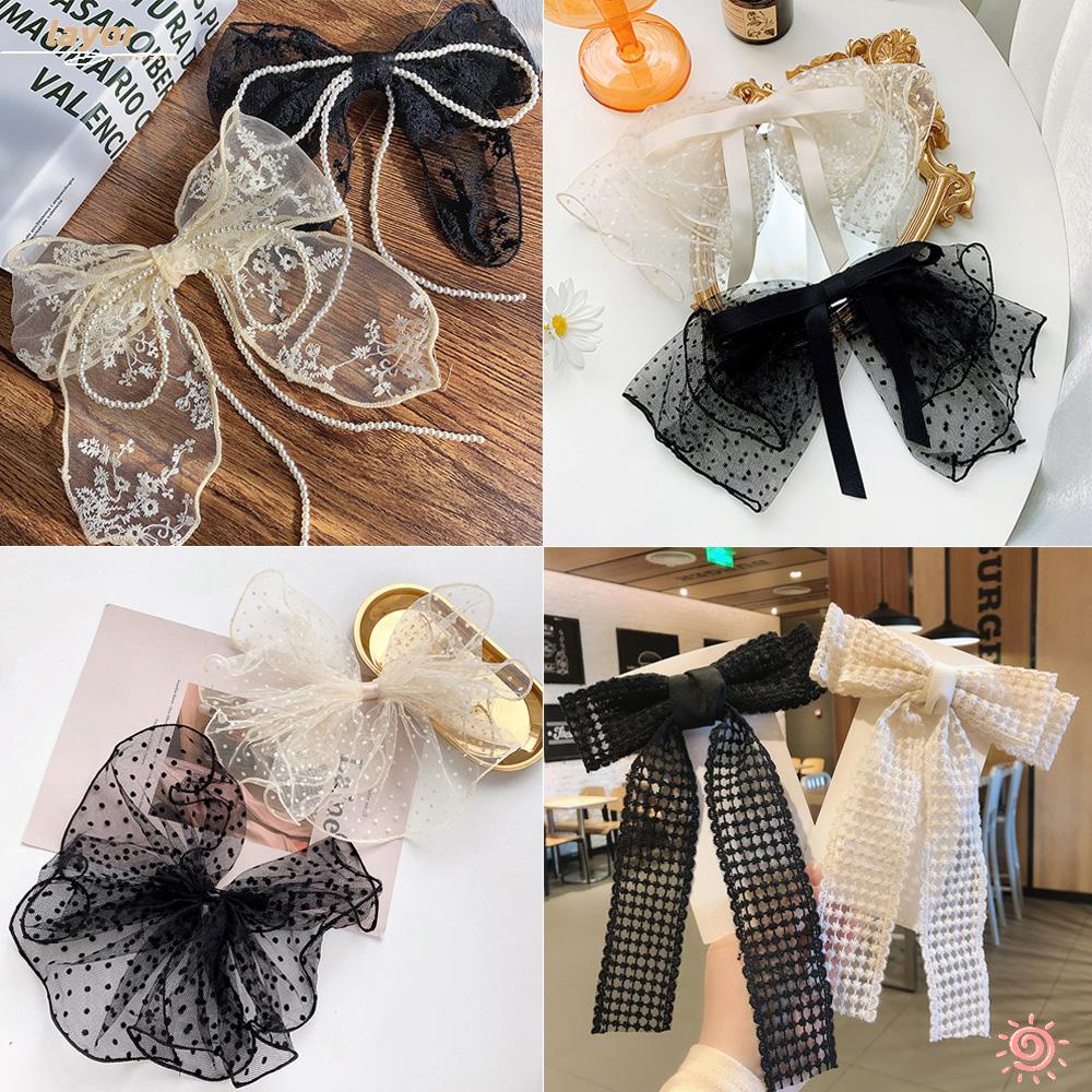 LAY Kẹp Tóc Ren Màu Trắng Đen Thanh Lịch