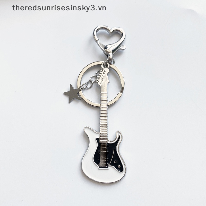 Móc Khóa Hình Đàn Ghita Trắng Đen Y2k Phong Cách Vintage Thời Trang Cho Nữ