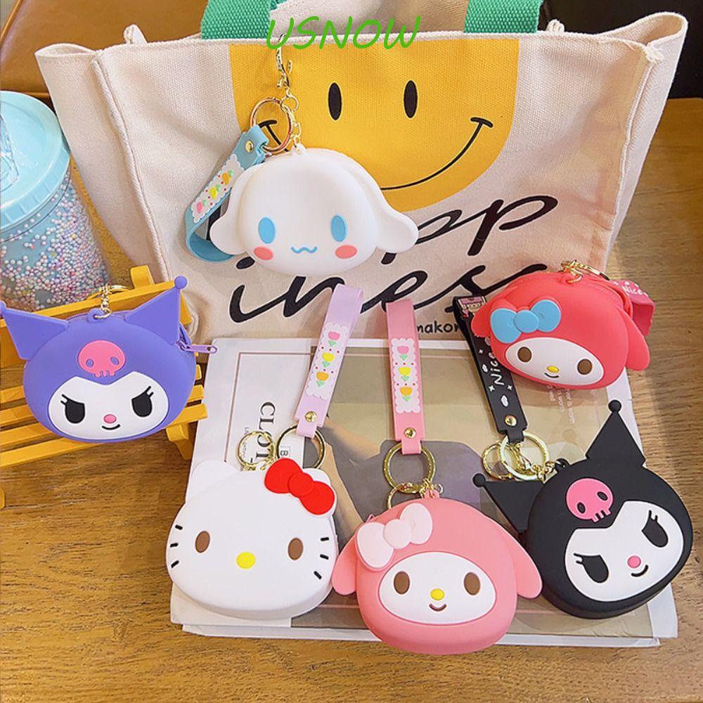 USNOW Ví Đựng Tiền Xu / Tai Nghe Đa Năng Bằng Silicon Hình Mèo Hoạt Hình Kuromi KT Cinnamonroll Có Khóa Kéo Cho Trẻ Em