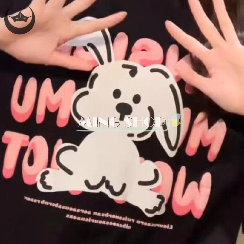 Áo Thun Tay Ngắn Cổ Tròn In Hình Thỏ Hoạt Hình Dành Cho Nữ