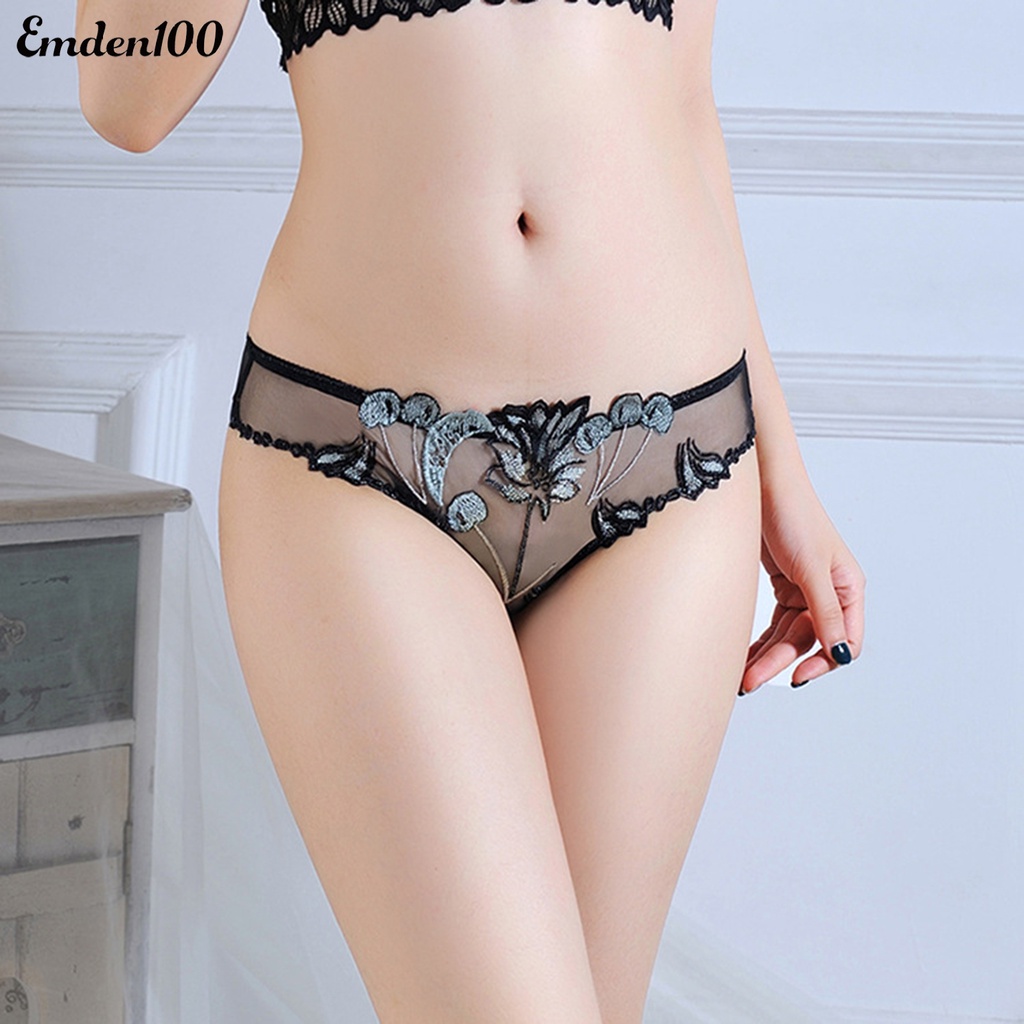 Quần Lót Lưới Cotton Trong Suốt Thêu Hình Trăng Mật Cho Nữ