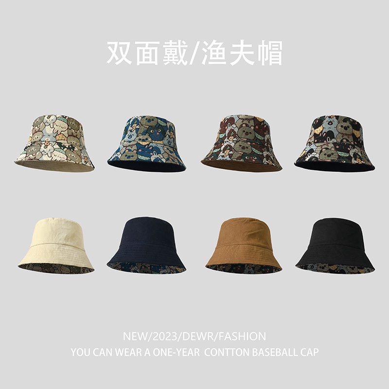 Nón Tai Bèo Hai Mặt Họa Tiết Gấu Hoạt Hình Dễ Phối Đồ Thời Trang Xuân Thu Cho Nữ