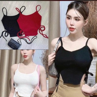 Áo 2 dây nữ xẻ eo hông cột dây nơ tà nhọn thời trang