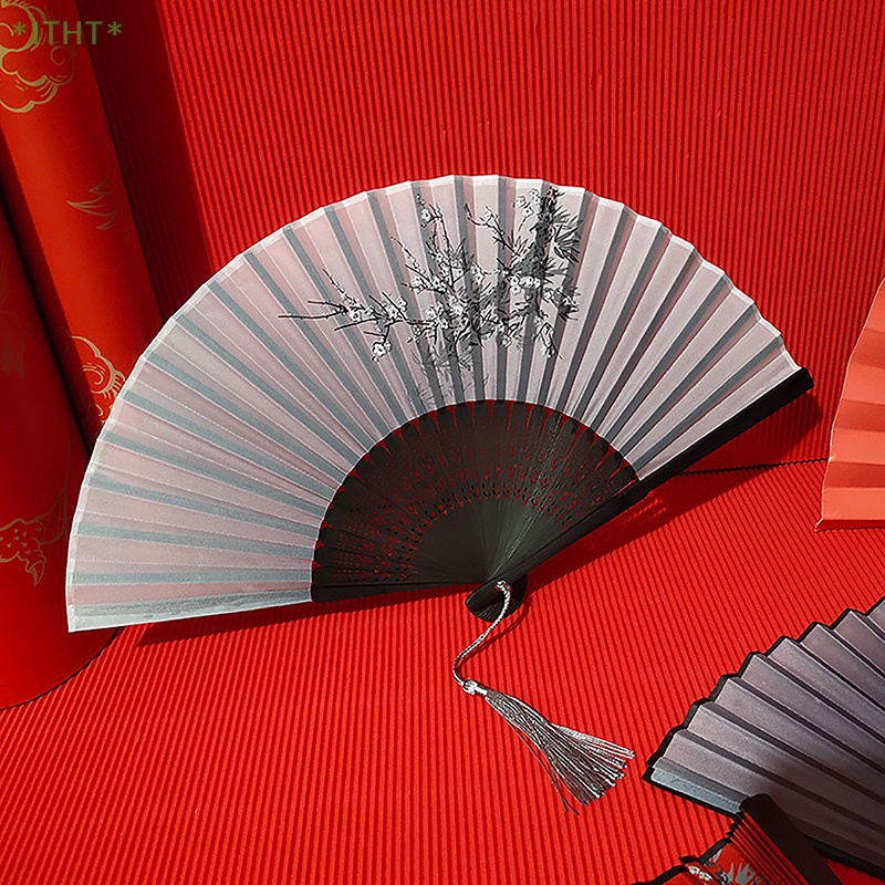Quạt Xếp Cầm Tay Phong Cách Trung Hoa Cổ Điển Phối Tua Rua Dành Cho Trang Trí Nhà Cửa Mới