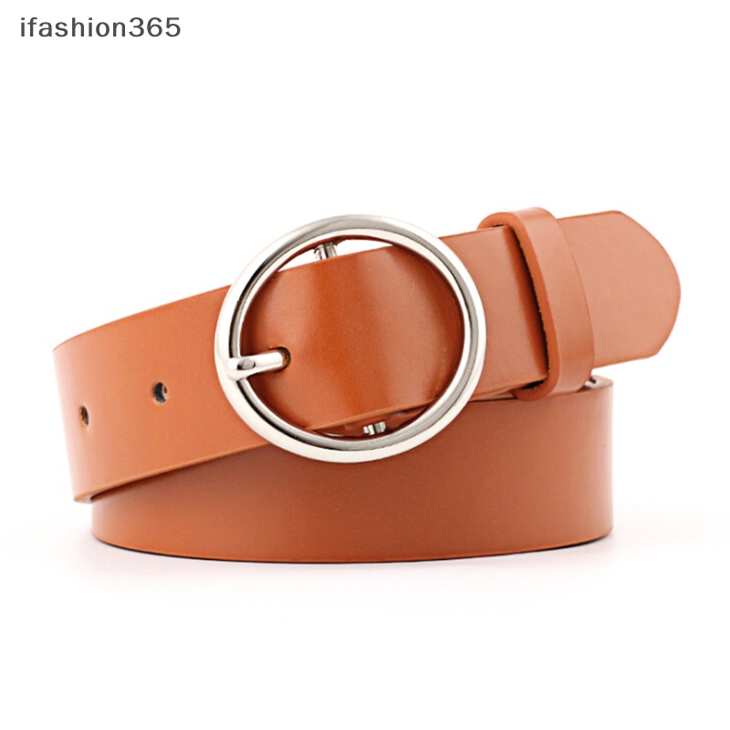 Thắt Lưng Da Màu Trơn Khóa Kim Loại Tròn Phong Cách Boho Cổ Điển Thời Trang ifashion365 Cho Nữ