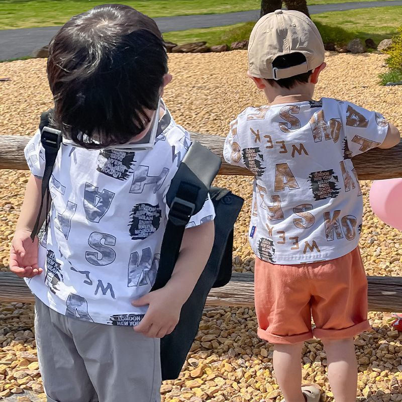 Áo Thun Cotton Mỏng Tay Ngắn Cổ Tròn In Họa Tiết Hoạt Hình Phong Cách Hàn Quốc Thời Trang Mùa Hè Cho Bé Trai