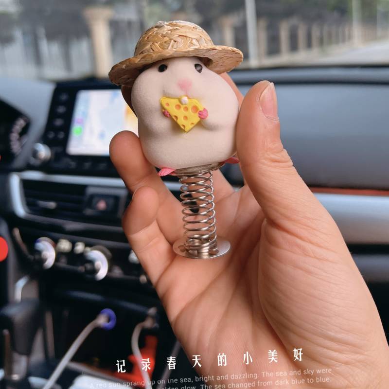 Best-Seller on Douyin Car Decoration Spring Foodie Hamster Cute Dashboard Rearview Mirror Swing Mouse Car Decoration K8l5