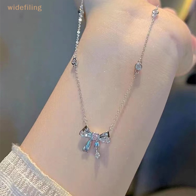 Dây Chuyền Mặt Hình Nơ Đính Đá Zircon Hồng Trái Tim Thời Trang Cho Nữ