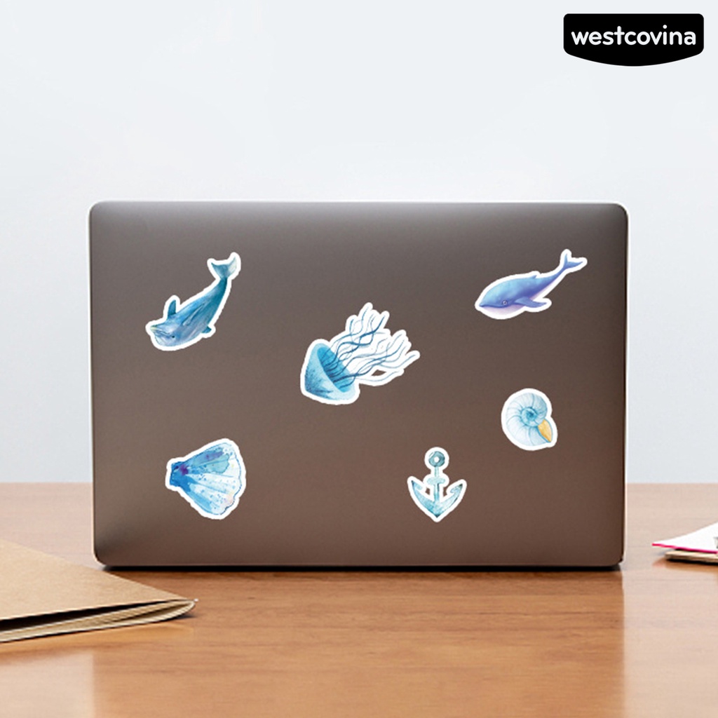 [WSTN]✎Bộ 50 Miếng Dán Chống Nước Họa Tiết Đại Dương Xanh Graffiti Trang Trí Vali Laptop