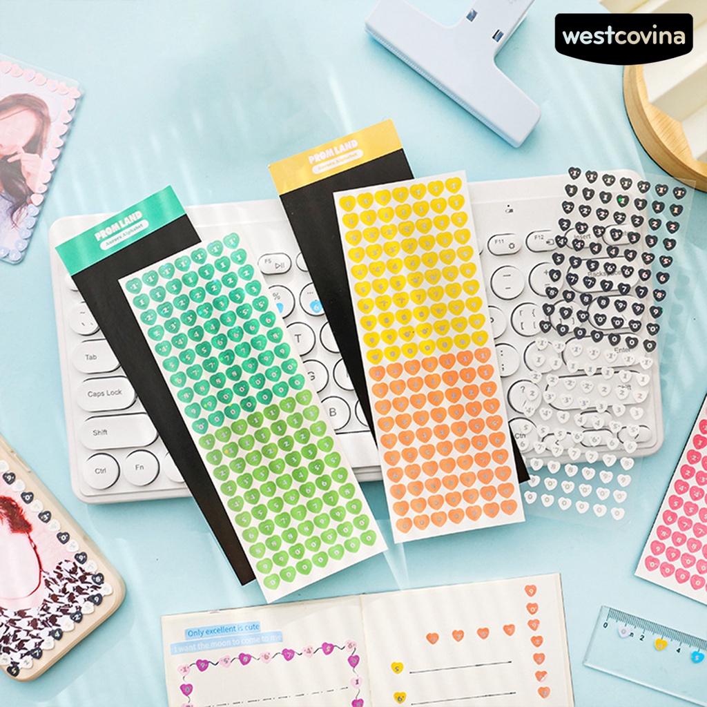 [WSTN] [WSTN]✎Bộ 2 Tấm Sticker Dán Trang Trí Sổ Tay Hình Trái Tim / Số Bằng PVC Chống Thấm Nước