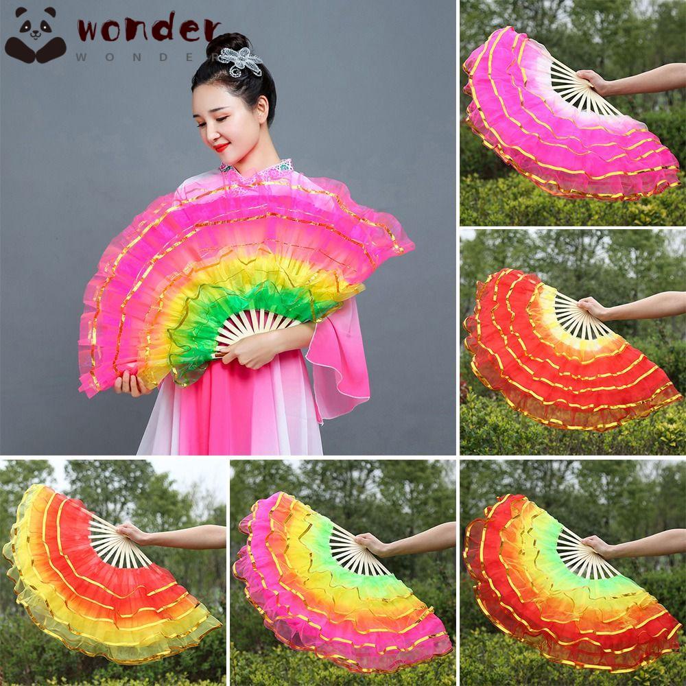 WONDER Quạt Múa Bụng Bằng Lụa Màu Sắc Tuyến Tính