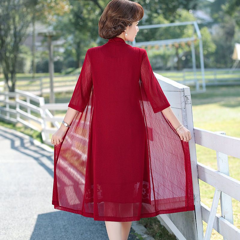 Đầm Dài Giả Hai Mảnh Dáng Ôm Cho Phụ Nữ Trung Niên 40-50 Tuổi