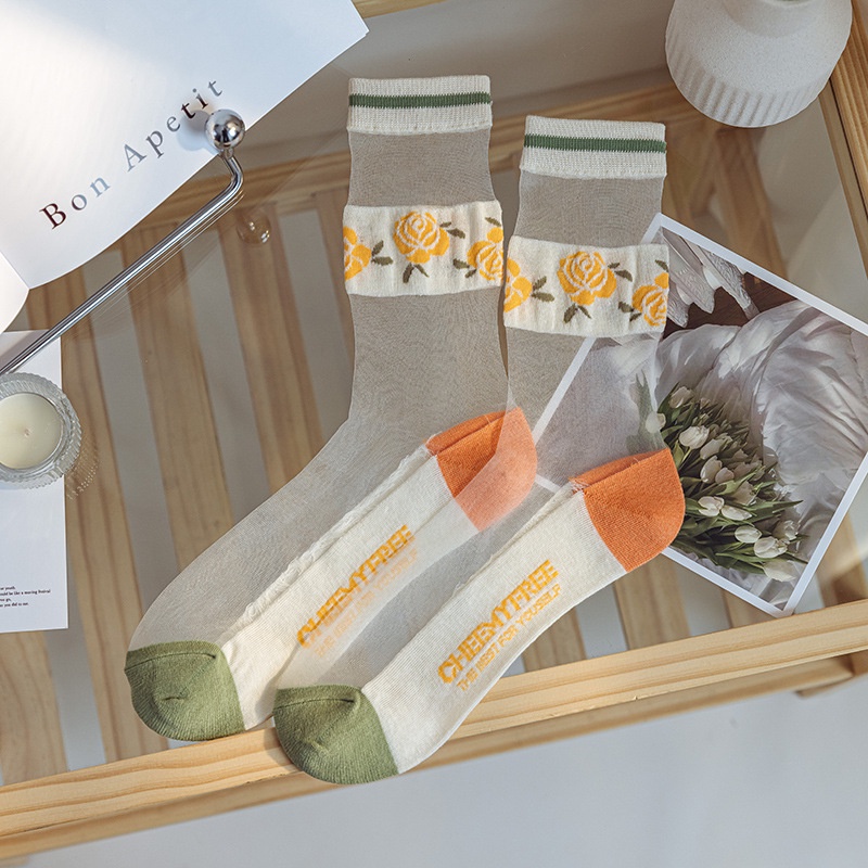 Vớ Thủy Tinh Mỏng Màu Cam Dễ Thương Thời Trang Mùa Hè