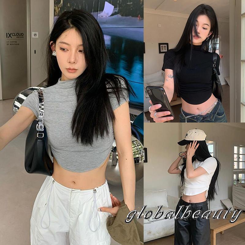 Áo Croptop Tay Ngắn Màu Sắc Đơn Giản Dành Cho Nữ